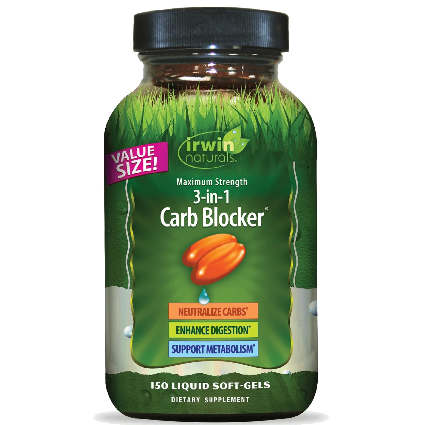 Irwin Naturals Maximum Strength 3-in-1 Carb Blocker - Neutralize Carbohydrates and Support Metabolism - 150 Liquid Softgels