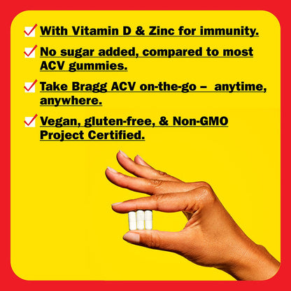 Bragg Organic Apple Cider Vinegar Capsules with Vitamin D and Zinc - 90 Count - Supports Immune System