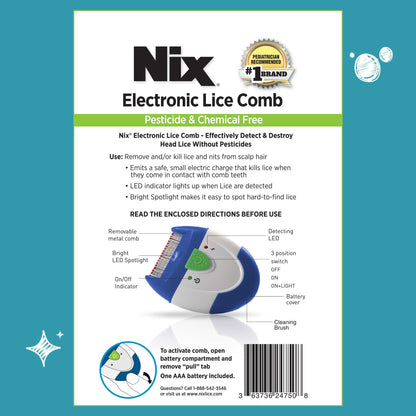 Nix Electronic Lice Comb, Effective Lice Treatment without Pesticides or Chemicals, 1 Count