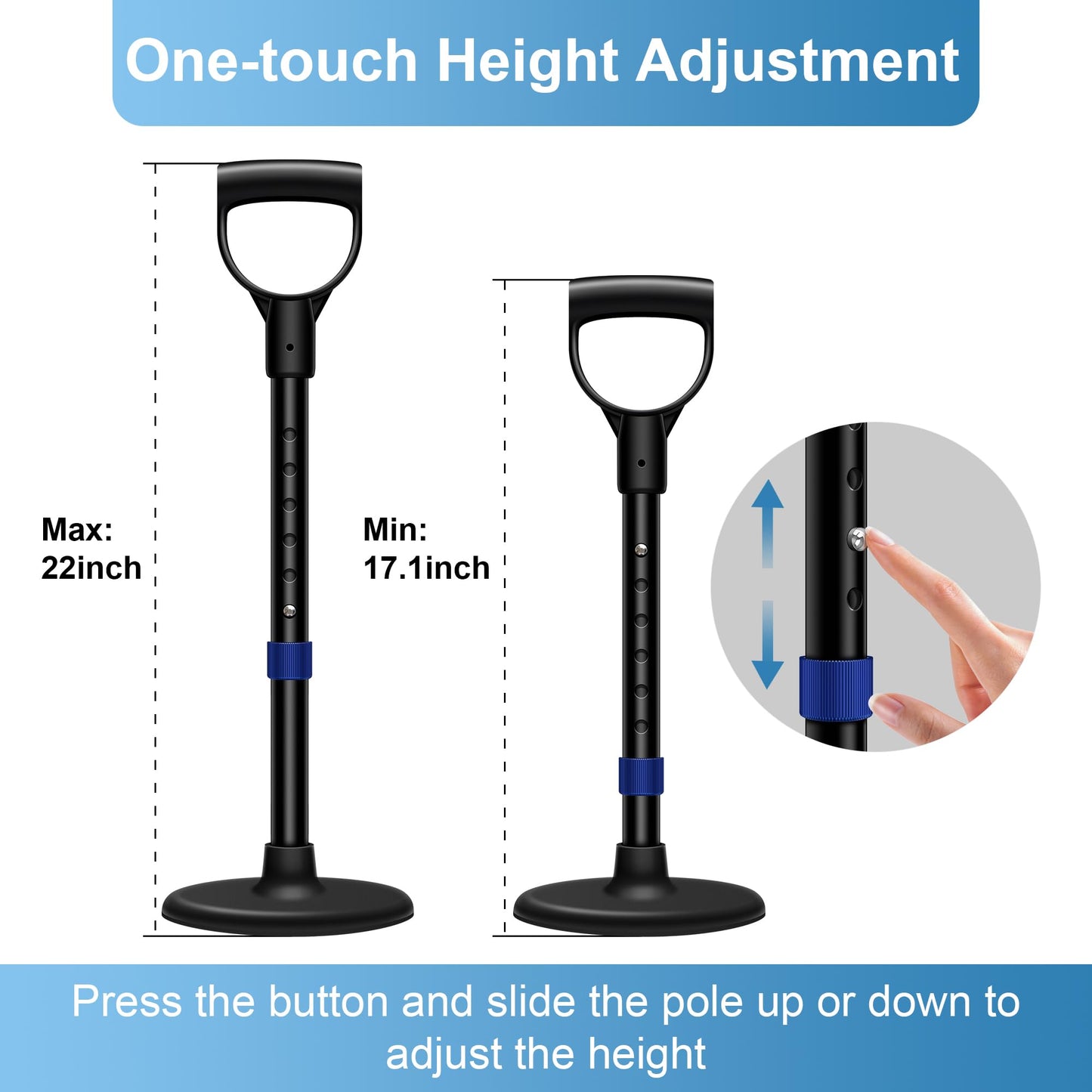 Standing Aids & Supports with Large Base, Adjustable Mobility Aids & Equipment, Devices to Lift Elderly Off Floor, Stair Lifts for Seniors(Black & Blue)