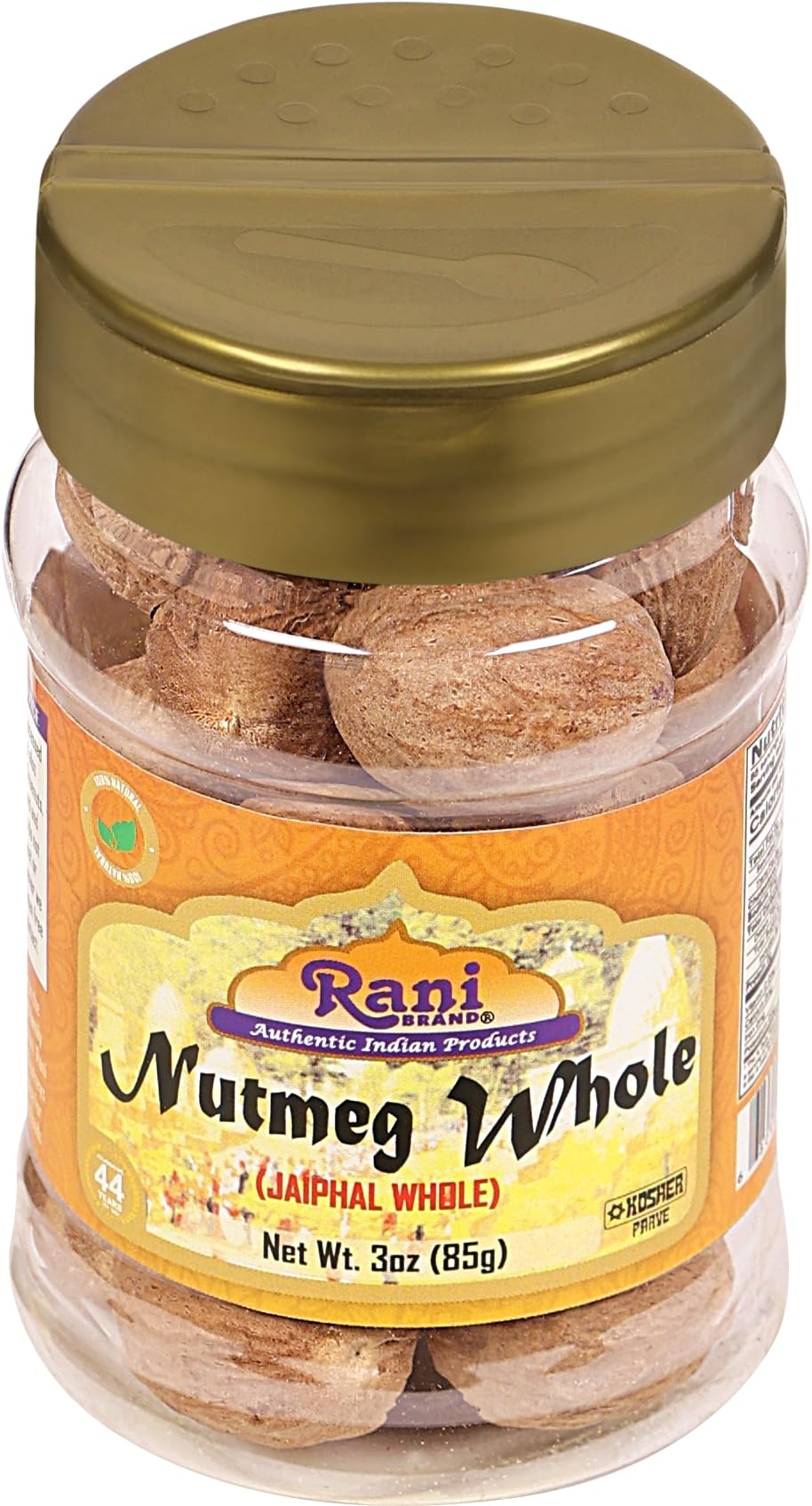 Rani Nutmeg (Jaiphul) Whole Spice, 17-19 Pieces, 3oz (85g) PET Jar ~ All Natural | Vegan | Gluten Friendly | NON-GMO | Kosher | Indian Origin