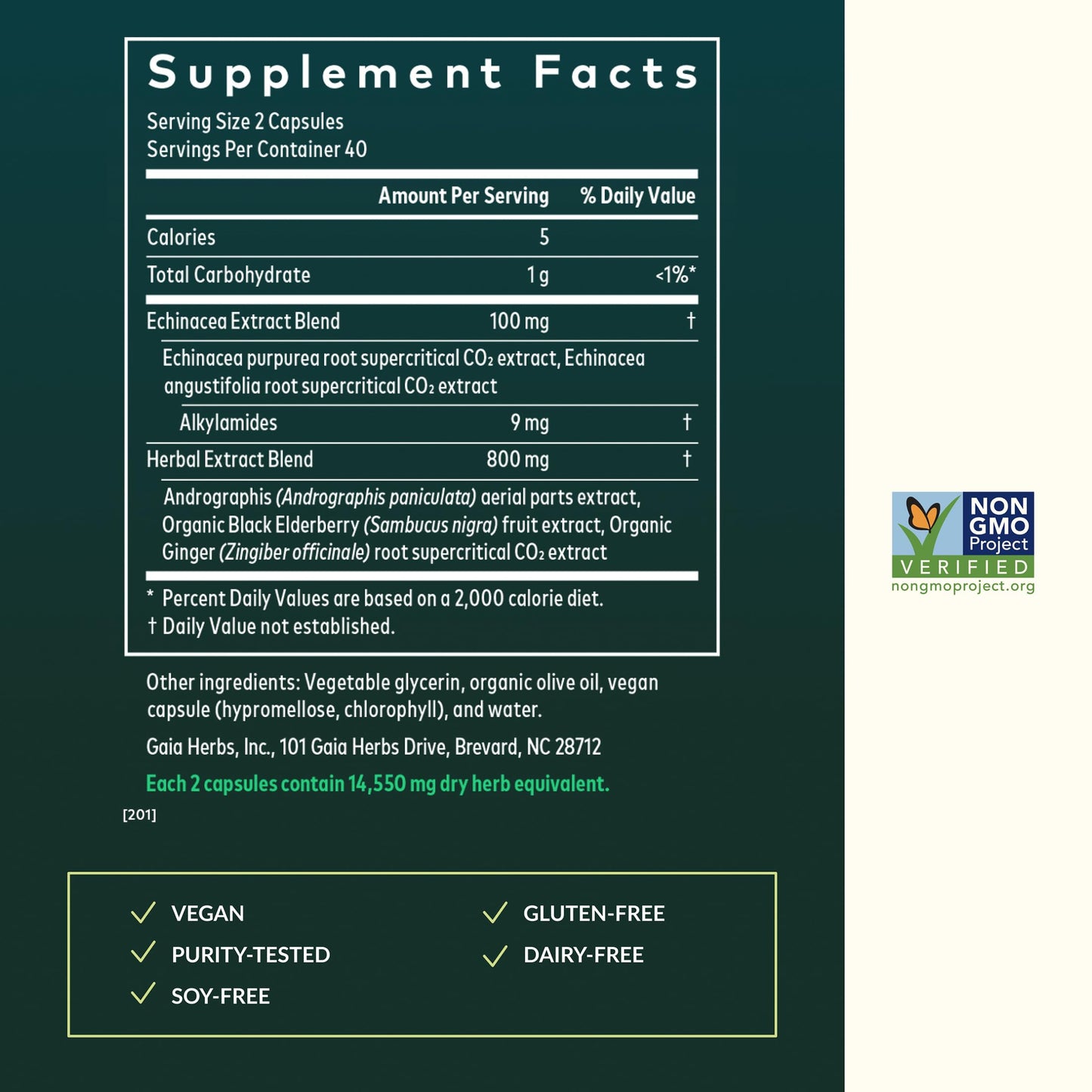Gaia Herbs Quick Defense - Fast-Acting Immune Support Supplement* - Echinacea, Black Elderberry, Ginger & Andrographis - 80 Vegan Liquid Phyto-Caps (40 Servings)