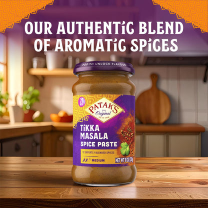 Patak’s Tikka Masala Spice Paste - Medium Indian Curry Paste w/a Blend of Freshly Ground Spices - Vegan & Gluten-Free - Flavorful Tikka Masala Curry Base for Home Cooking & More - 10oz Jar (Pack of 1)