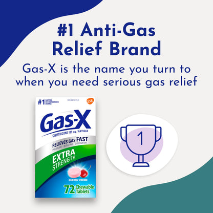 Gas-X Extra Strength Chewable Gas Relief Tablets with Simethicone 125 mg for Bloating Relief, Cherry - 72 Count