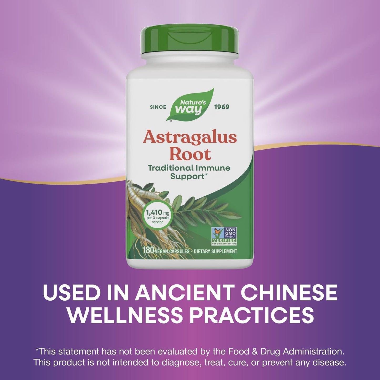 Nature's Way Astragalus Root, Traditional Immune Support*, 1,410 mg per 3-Capsule Serving, Non-GMO Project Verified, Vegan 180 Capsules (Packaging May Vary)