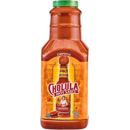 Cholula Chipotle Hot Sauce, 64 fl oz - One 64 Fluid Ounce Bulk Container of Chipotle Pepper Sauce, Made with Chipotle, Arbol and Piquin Peppers, Perfect for Burgers, Wings, Hummus and More
