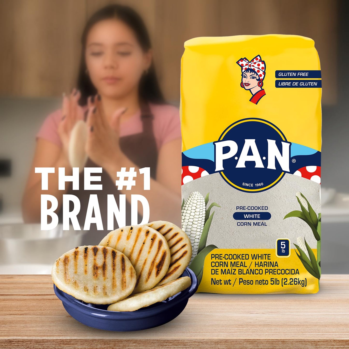 P.A.N. White Corn Meal – Pre-cooked Gluten Free and Kosher Flour for Arepas (5 lb/Pack of 1)