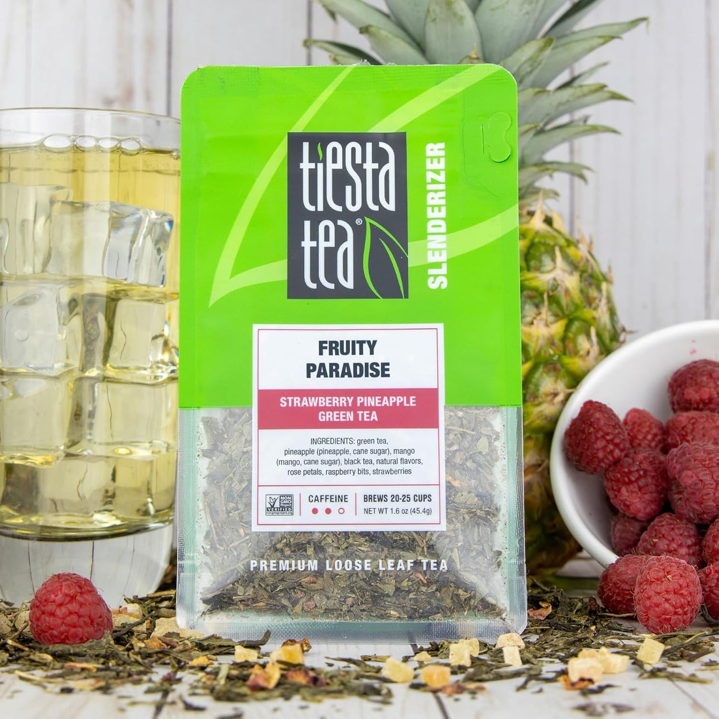 Tiesta Tea - Fruity Paradise, Strawberry Pineapple Green Tea, Premium Loose Leaf Blend, Medium Caffeinated Green, Make Hot or Iced Tea & Brews Up to 25 Cups - 1.6 Ounce Resealable Pouch