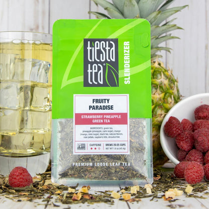 Tiesta Tea - Fruity Paradise, Strawberry Pineapple Green Tea, Premium Loose Leaf Blend, Medium Caffeinated Green, Make Hot or Iced Tea & Brews Up to 25 Cups - 1.6 Ounce Resealable Pouch