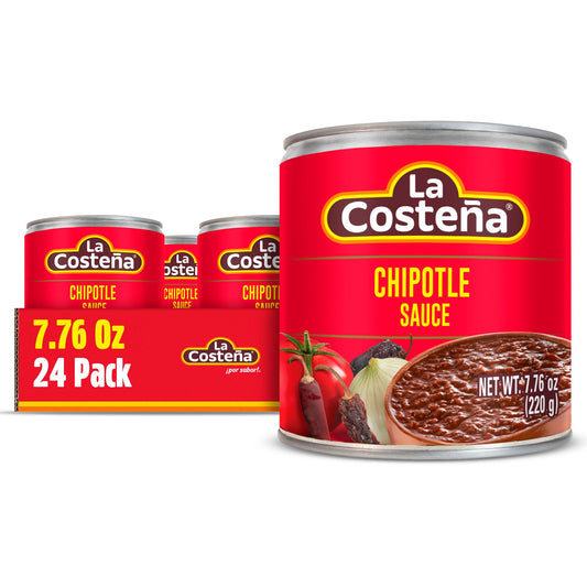 La Costeña Chipotle Salsa - Spicy Salsa Made with Chipotle Peppers for Mexican Food, Enchilada Sauce, Adobo Sauce, Fajita Seasoning, Aioli, Birria & Street Taco Seasoning - 7.76oz, 24 Pack Cans
