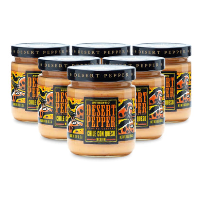 Desert Pepper Trading Con Queso Dip with Flame-Roasted Red, Green Chiles and Golden Cheddar Cheese, Gluten-Free, Low Carb Snack Medium,16 oz 6-Pack