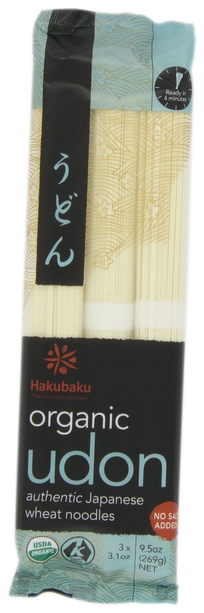 Hakubaku Organic Udon, Authentic Japanese Wheat Noodles, No Added Salt, 9.5-Ounce Boxes (Pack of 8)