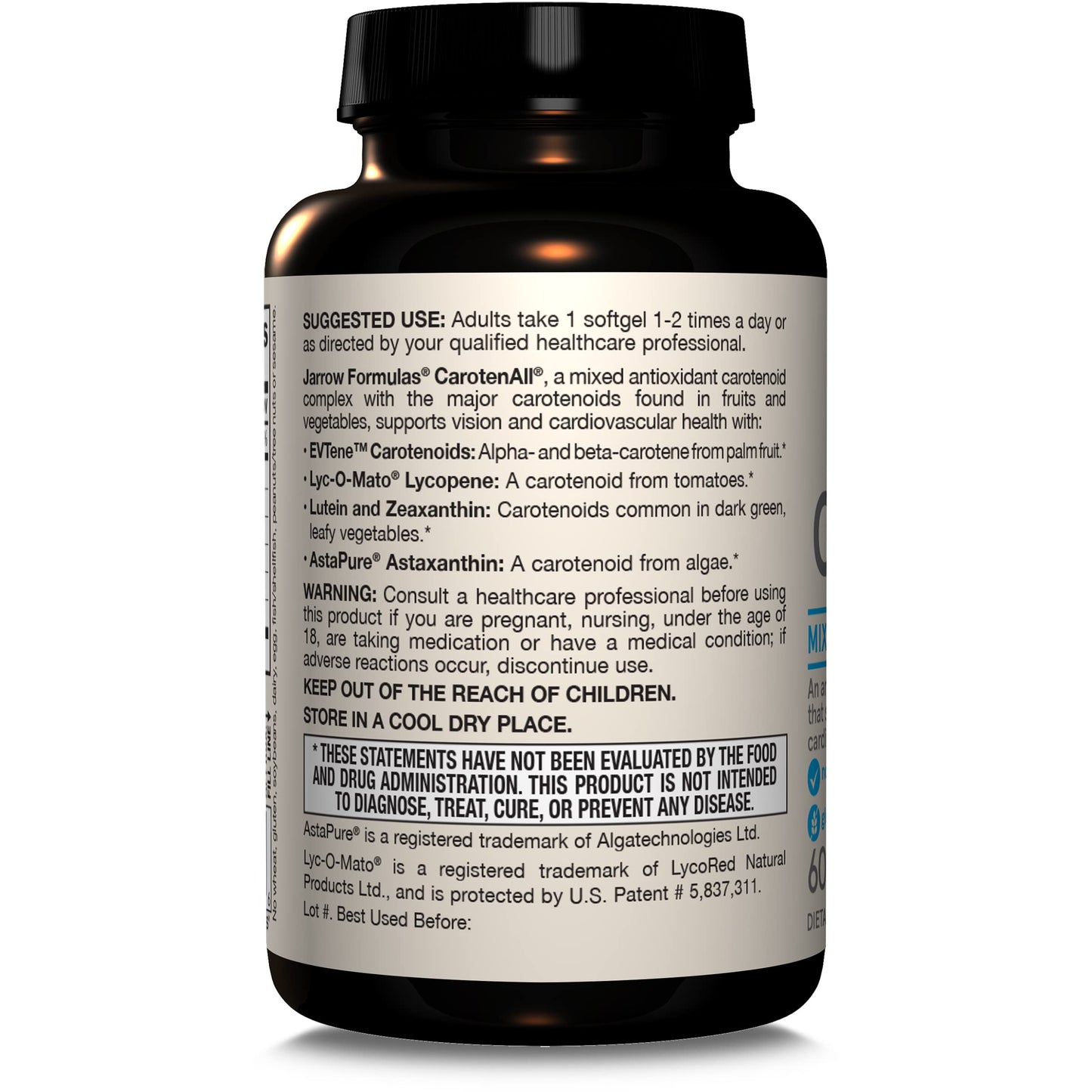 Jarrow Formulas® CarotenAll, Dietary Supplement, Antioxidant Support for Vision and Cardiovascular Health, 60 Softgels, Up to a 60 Day Supply