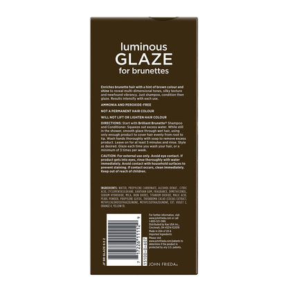 John Frieda Brilliant Brunette Luminous Glaze, Hair Gloss Enhances Rich Color and Boosts Shine for Silky Brunette Hair, Enhances While Mending Damaged Hair Surfaces, 6.5 Oz