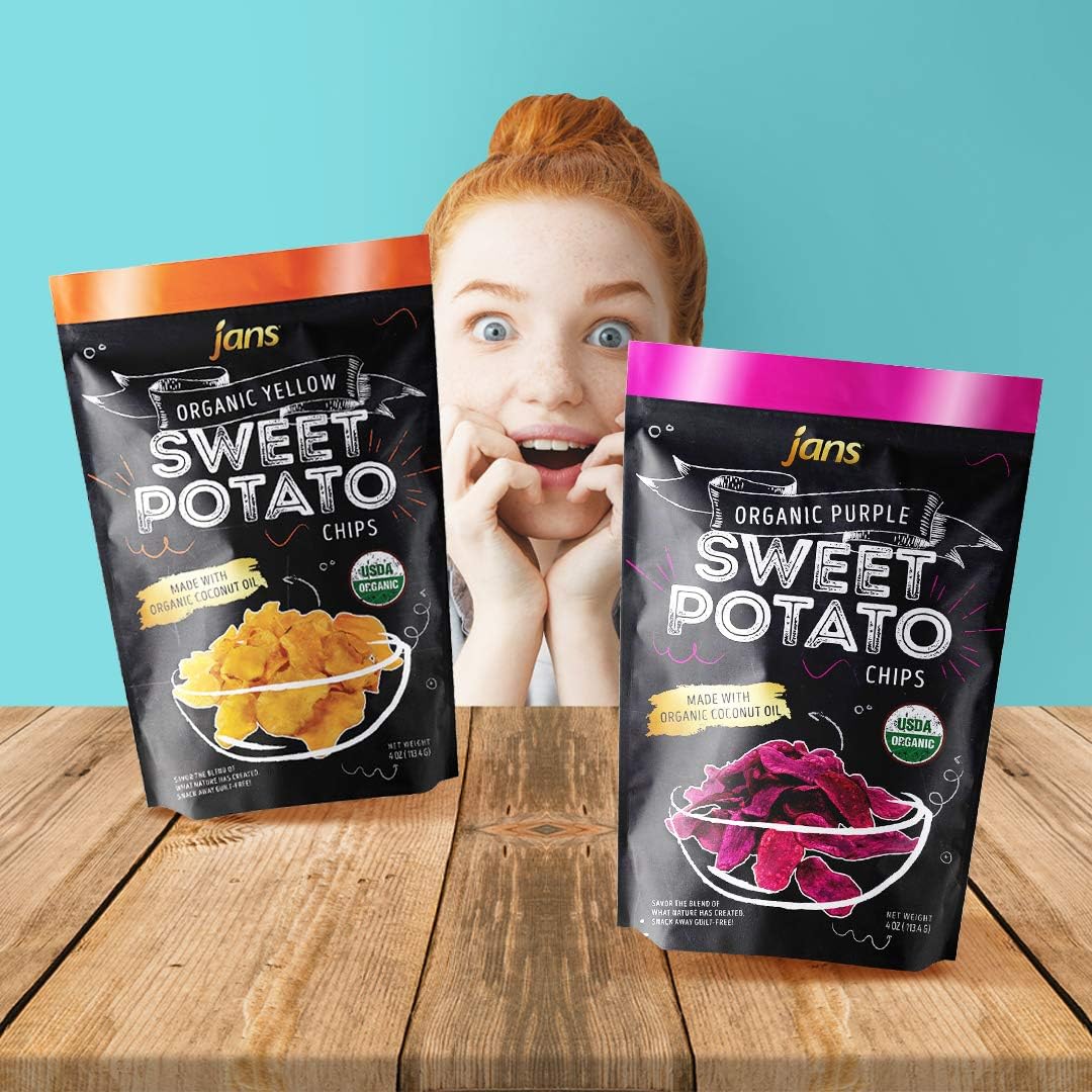 Jans Purple Sweet Potato Chips, 4 oz – Baked Sweet Potato Chips Made with Coconut Oil – Healthy Sweet Potatoes Snacks, AIP Compliant, Gluten Free, Non GMO, Paleo Snack