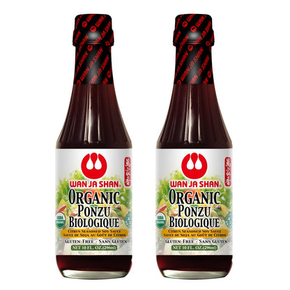 Wan Ja Shan Oragnic Ponzu, Citrus Seasoned Soy Sauce & Dressing. USDA Certified Organic, Gluten Free, Kosher Certified, Handcarfted and Brewed in New York Great for Meat, Seafood, and Vegetables.10 oz (Pack of 2)