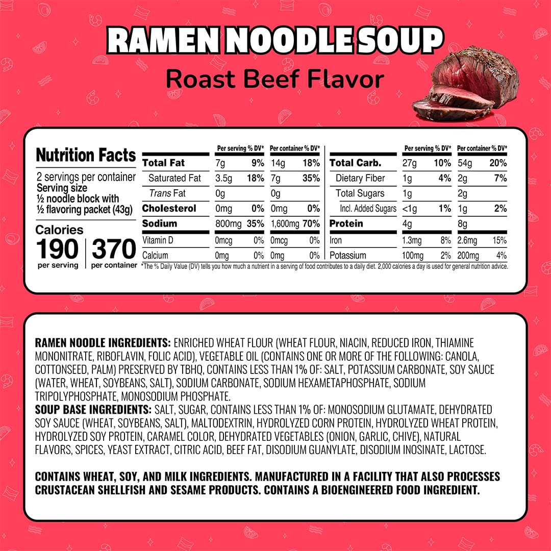Maruchan Ramen Roast Beef, Instant Ramen Noodles, Ready to Eat Meals, 3 Oz, 24 Count