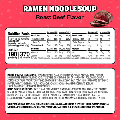 Maruchan Ramen Roast Beef, Instant Ramen Noodles, Ready to Eat Meals, 3 Oz, 24 Count