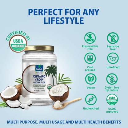 Parachute Naturalz Organic Virgin Coconut Oil | For Cooking, Hair, Body & Oil Pulling | Cold Pressed | Unbleached | Unrefined | Non-Hydrogenated | MCT Oil | USDA Certified |16 Fl.Oz | Glass Jar