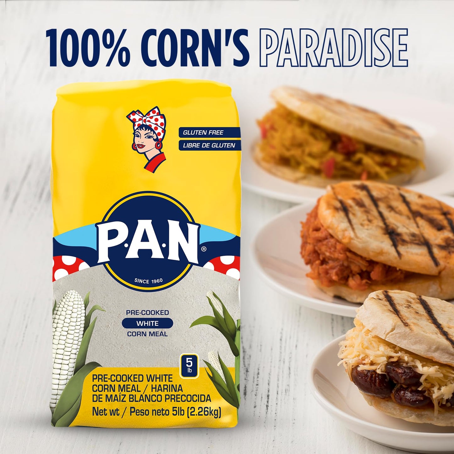 P.A.N. White Corn Meal – Pre-cooked Gluten Free and Kosher Flour for Arepas (5 lb/Pack of 1)