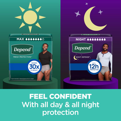 Depend Fresh Protection Adult Diapers, Incontinence Underwear for Men, Disposable, Maximum, Large, Grey, 72 Count (2 Packs of 36), Packaging May Vary