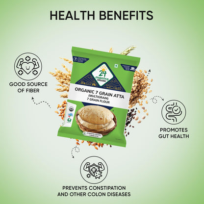 Organic 7 Grain Atta 1Kg/2.2 lb (Wheat, Pearl Millet, Sorghum, Green Mungbean, Barley, Ragi, Soybean) - 24 Mantra Organic