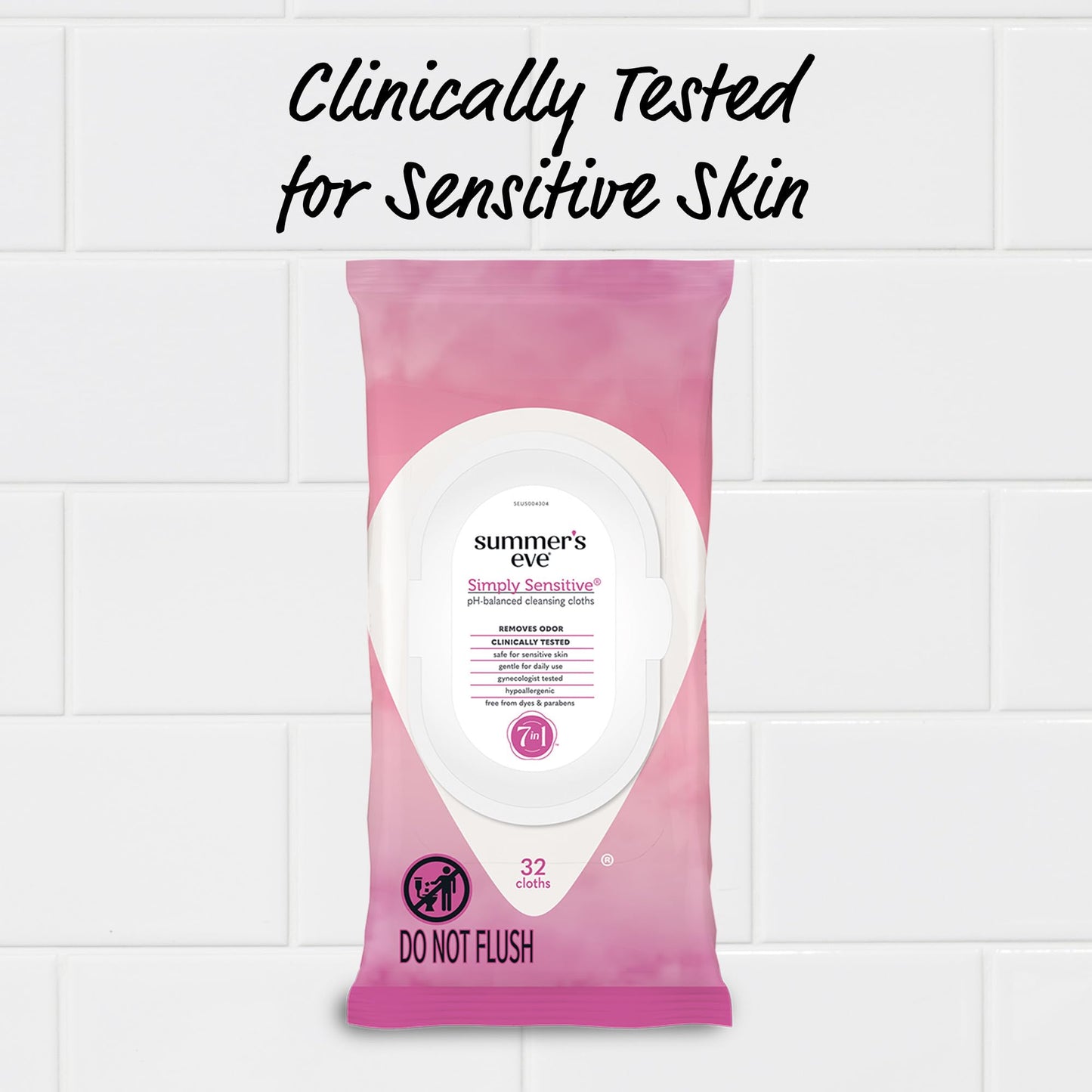 Summer's Eve Simply Sensitive Feminine Wipes, Gentle pH-Balanced Micellar Water Based Formula Helps Control Vaginal Odor, Resealable Pack, 32 Wipes, Pack of 4