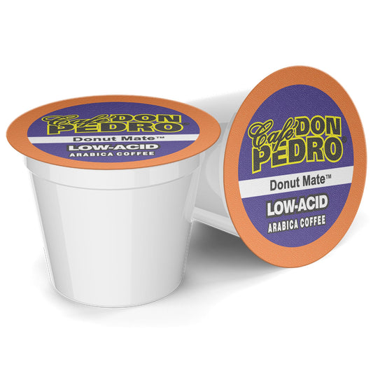 Cafe Don Pedro Donut Mate - Low Acid Coffee K Cups for Sensitive Stomach, 100% Natural Arabica, Light & Medium-Light Roast, Improved Pods - No More Leaks, 72 Count