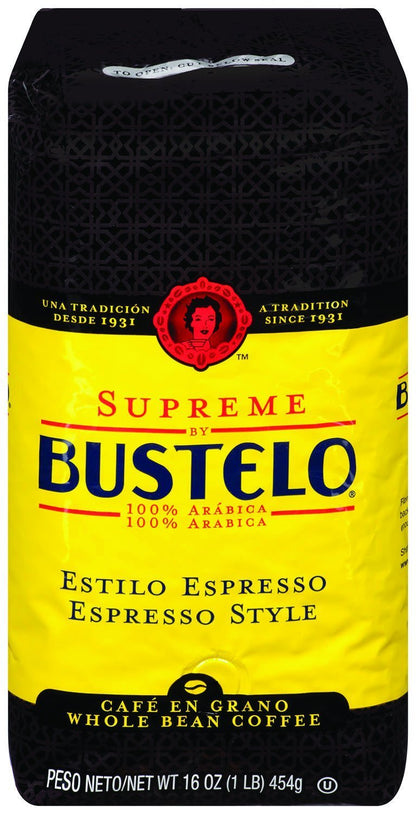 Supreme by Bustelo Whole Bean Espresso Coffee, 16-Ounce Bag (1 Pound)