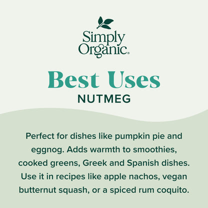 Simply Organic Pure Ground Nutmeg, 2.3 Ounce Jar, Aromatic, Subtly Spicy-Sweet Flavor, Kosher, No GMO, No ETO (Pack of 3)