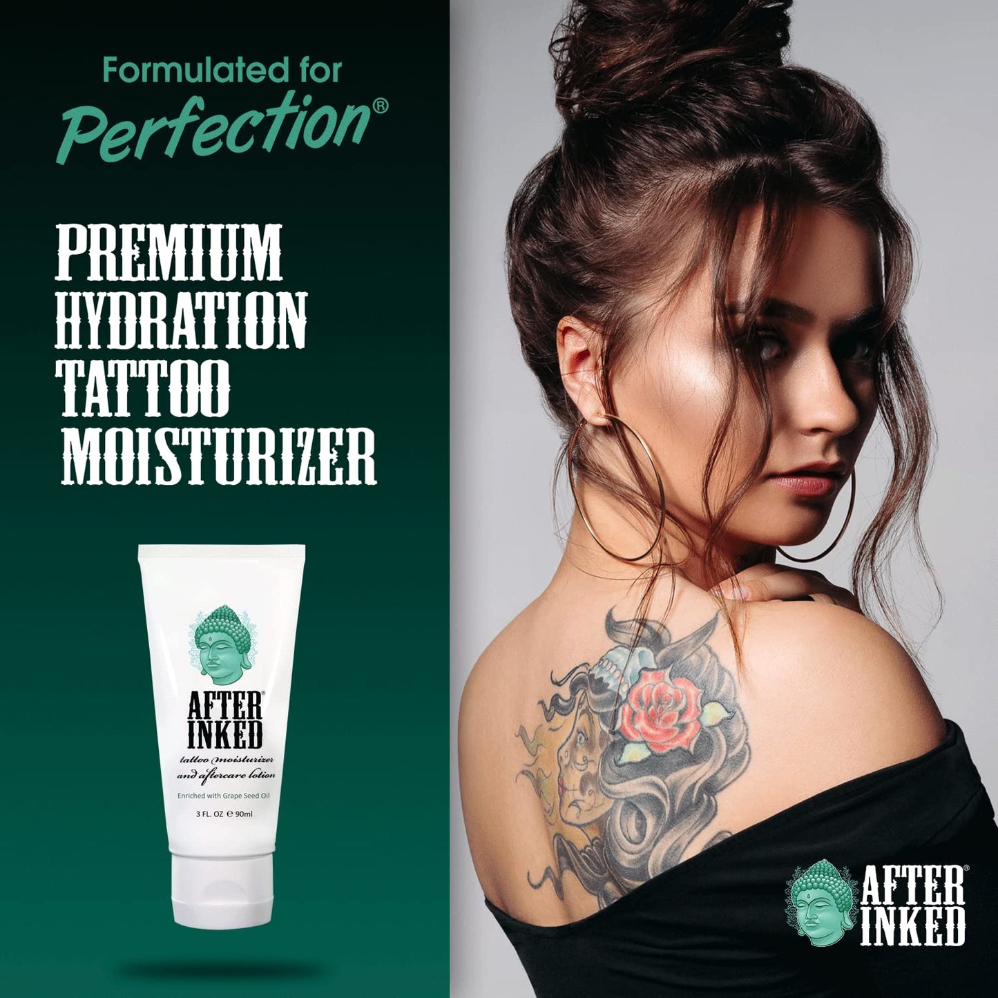 After Inked Tattoo Aftercare Lotion Moisturizing Balm for Inked Skin, Featured on Ink Master, Hydrating Skin Nourishment Cream with Grape Seed Oil, Gentle Daily Tattoo Maintenance, 3oz Tube, 1 Pack
