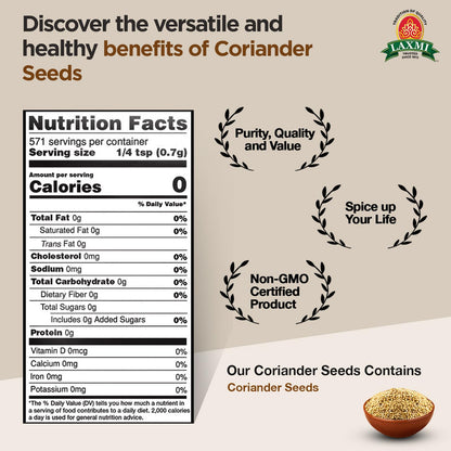 Laxmi Coriander Seeds, Whole 400gms (14oz) | Pure, premium quality and high value Coriander | Natural Coriander Seeds | Non-GMO certified |