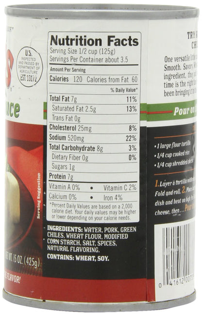 Stokes Green Chile Sauce with Pork, 15 Ounce