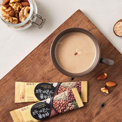 Damtuh Walnut Almond Adlay Tea Drink Mix – Korean Yulmu Cha (Job’s Tears) Roasted Grain & Nut Latte-Style Powder with Crunchy Nut Bits, Caffeine-Free, 18g x 50 Sticks