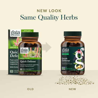 Gaia Herbs Quick Defense - Fast-Acting Immune Support Supplement* - Echinacea, Black Elderberry, Ginger & Andrographis - 80 Vegan Liquid Phyto-Caps (40 Servings)