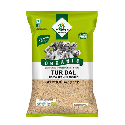 Organic Toor Dal - Organic Split Pigeon Peas (Toor Dal) -USDA Certified Organic - European Union Certified Organic -Pesticides Free - Adulteration Free - Sodium Free - 4 Lbs - 24 Mantra Organic