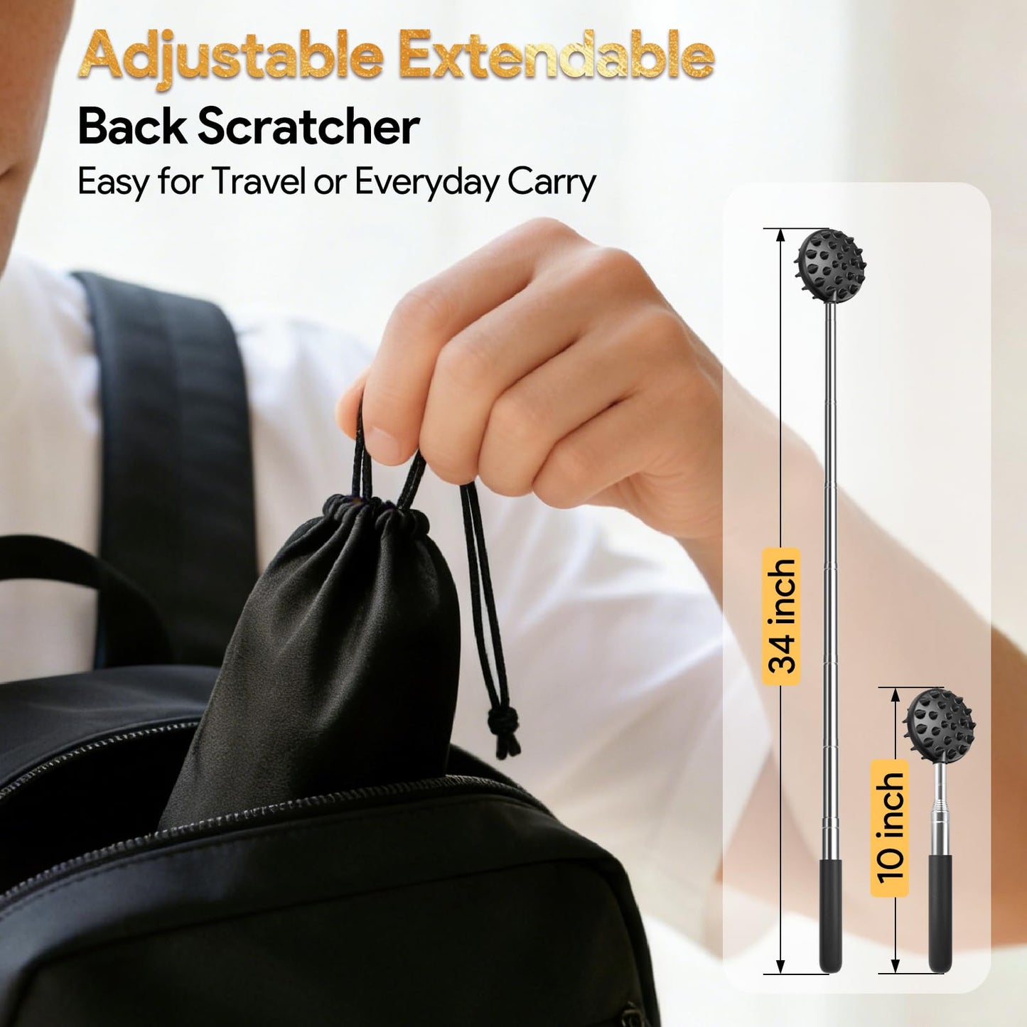 TUKUOS Telescoping Back Scratcher with 5 Detachable Scratching Heads, Rubber Handles, Anniversary Birthday Gifts for Men Women Back Scratcher for Men/Dad/Women/Adults