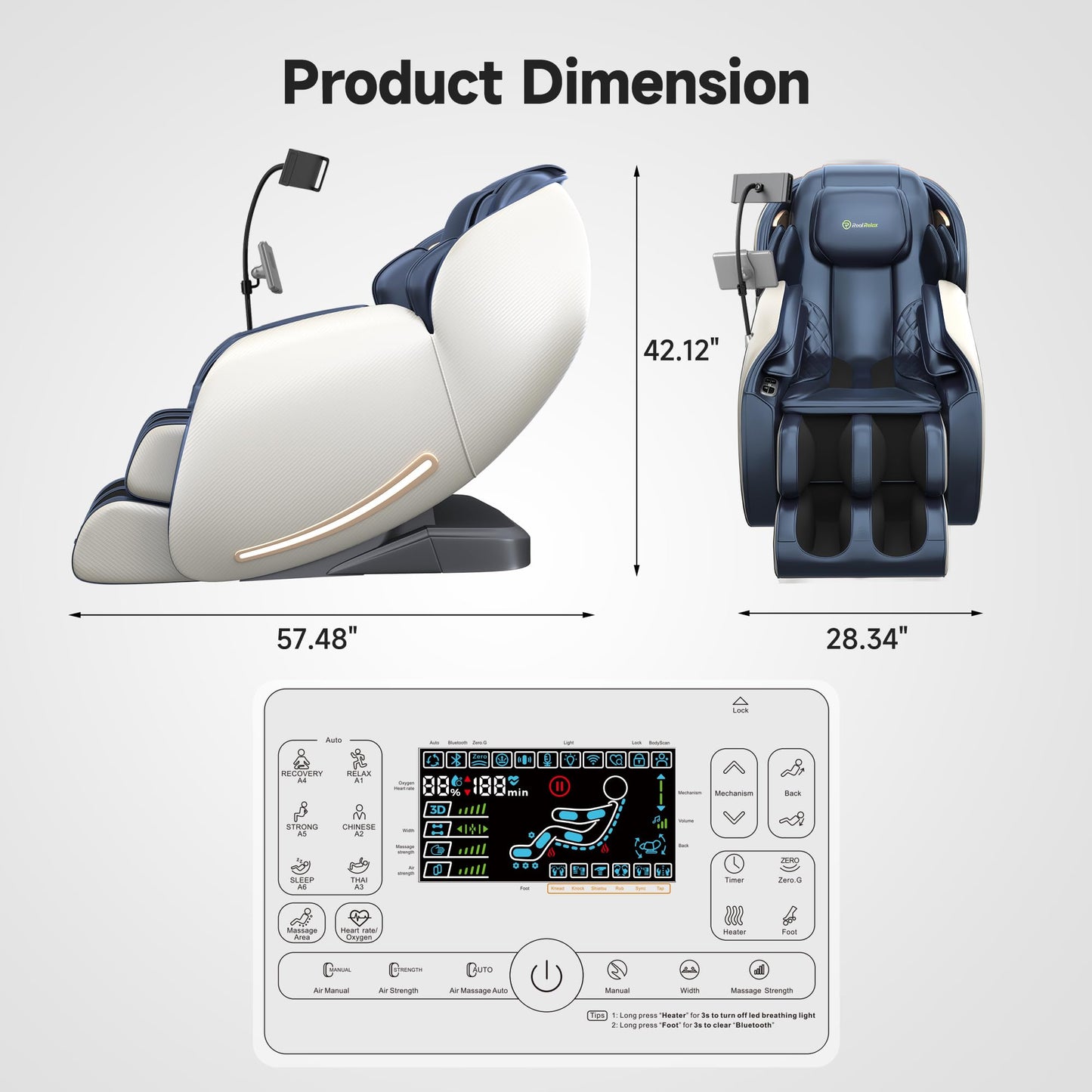 Real Relax 2026 Massage Chair Full Body, Zero Gravity SL-Track Massage Recliner with Added Phone Controller and Holder, Pause Button,Upgraded LCD Screen，APP Control and Child Lock, Favor-06, Blue