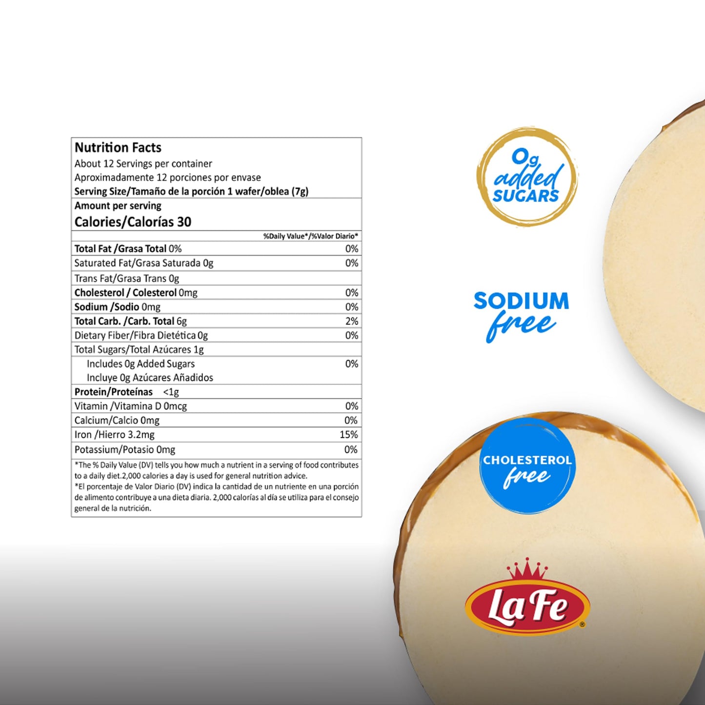 La Fe Obleas 2.96oz - 12 Wafers - 1 Pack - Flour Wafer Delicious Cajeta Snack - Dulces Colombianos