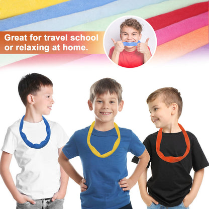 Chew Necklace for Sensory Kids, 8 Pack Terry Cloth Teething Chewy Necklaces for Boys Girls to Chewing, Absorbent Fabric Bands Sensory Products for Chewers with Autism, ADHD, SPD, fidgeting, Anxiety