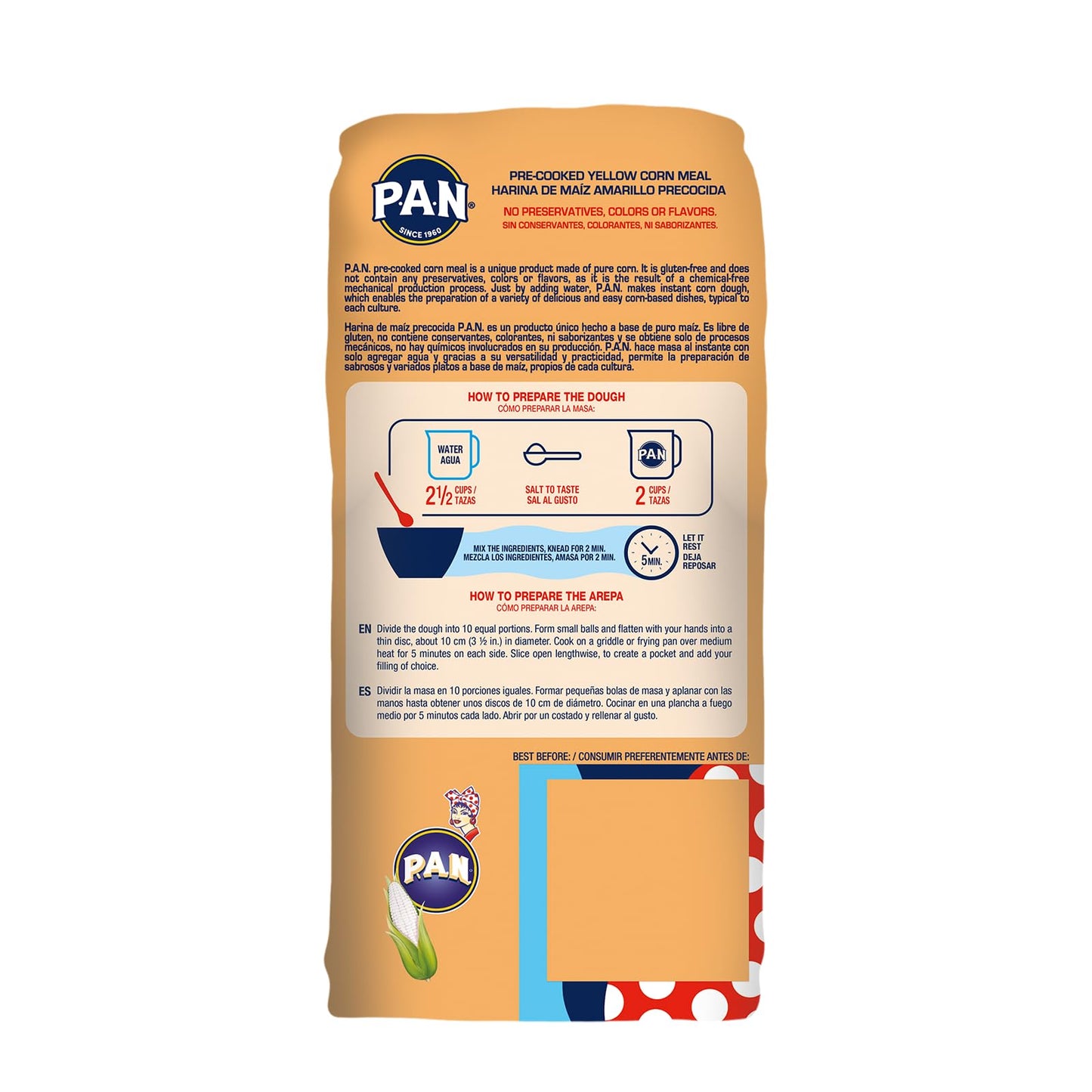 P.A.N. Yellow Corn Meal – Pre-cooked Gluten Free and Kosher Flour for Arepas (2.2 lb/Pack of 1)