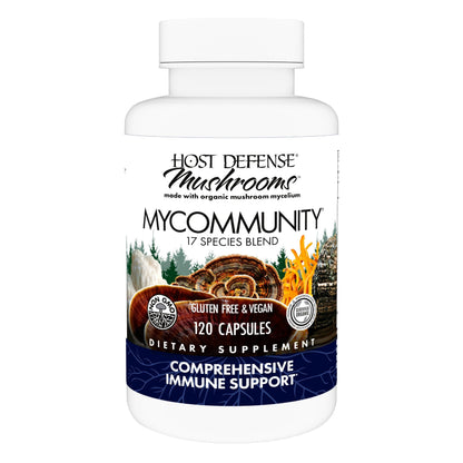 Host Defense MyCommunity Capsules - 17 Species Blend Mushroom Supplement for Immune Support - Herbal Aid with Lion's Mane, Reishi. Chaga, Cordyceps, Turkey Tail & More - 120 Capsules