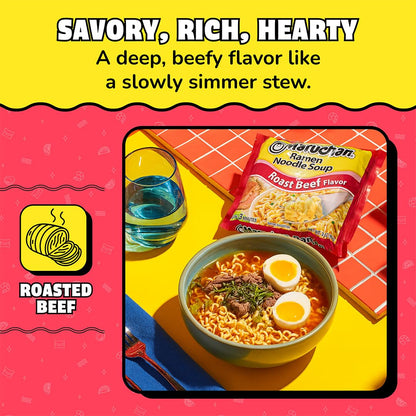 Maruchan Ramen Roast Beef, Instant Ramen Noodles, Ready to Eat Meals, 3 Oz, 24 Count