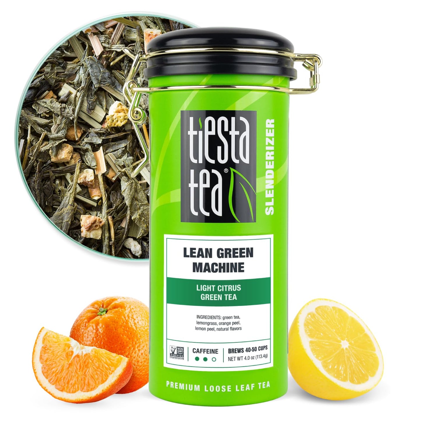 Tiesta Tea - Lean Green Machine, Loose Leaf, Light Citrus Green Tea, Premium Loose Leaf Blend, Medium Caffeinated, Brews Up to 50 Cups, 4 Ounce Refillable Tin