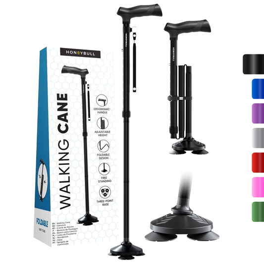 HONEYBULL Walking Cane for Men & Women Foldable, Adjustable, Heavy Duty, Free Standing, All Terrain, Collapsible Walking Sticks for Seniors & Adults