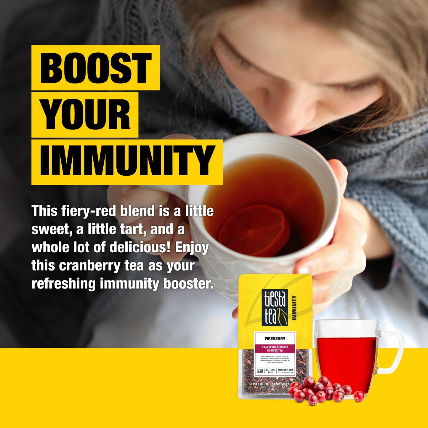 Tiesta Tea - Cranberry Hibiscus Rooibos Tea, Fireberry, Loose Leaf, Herbal Blend with Hibiscus, Cranberry, Currants & Rooibos, Enjoy Hot or Iced, 1.7oz Resealable Pouch, 25 Cups