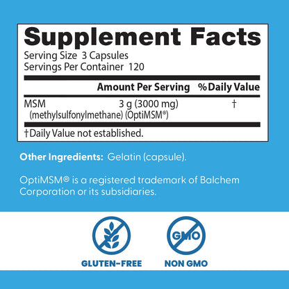 Doctor's Best MSM Supplement Capsules for Men & Women - Supports Hair, Skin, Nails, Joint Health & Mobility, 3000 mg Per Serving, Delivers Beneficial Sulfur w/ OptiMSM, Gluten Free, Non GMO - 360 Caps
