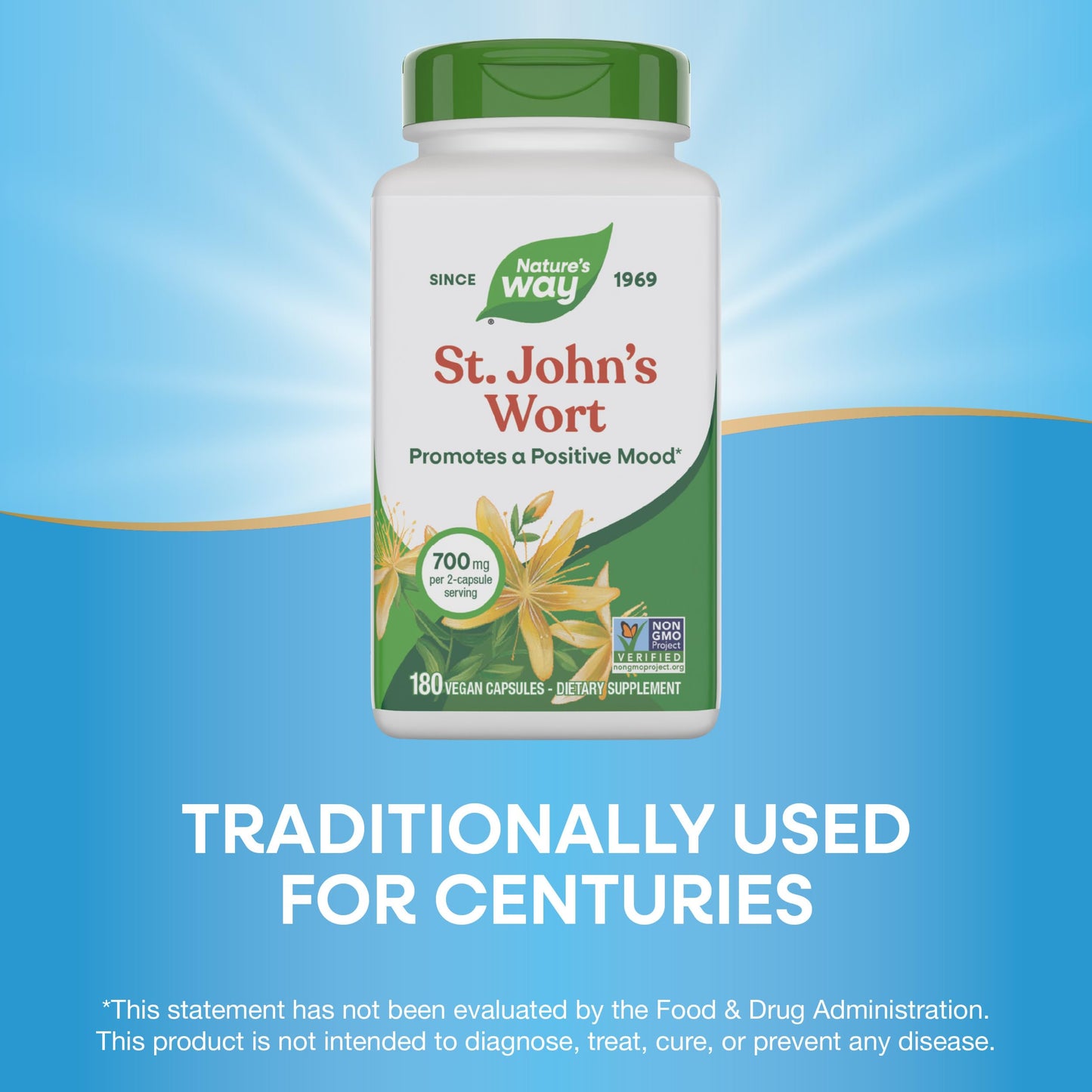 Nature's Way St. John's Wort Herb, Promotes a Positive Outlook*, 700 mg per 2-Capsule Serving, Non-GMO Project Verified, Vegan, 180 Capsules