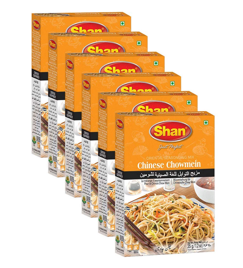 Shan Chinese Chowmein Oriental Seasoning Mix 1.23 oz (35g) - Spice Powder for Stir Fried Noodles with Vegetables/Meat - Suitable for Vegetarians - Airtight Bag in a Box (Pack of 6)