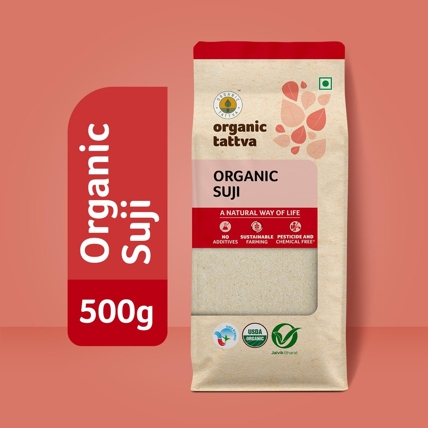 Organic Tattva Semolina Coarse Rawa Suji, 500g USDA Organic Certified